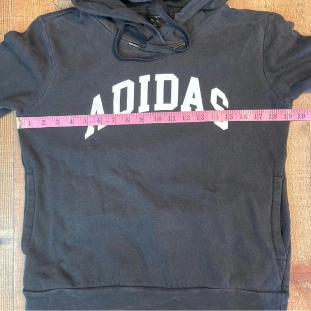 Adidas Black Arched Logo Pullover Hoodie Sweatshirt Mens Medium‎ Pockets